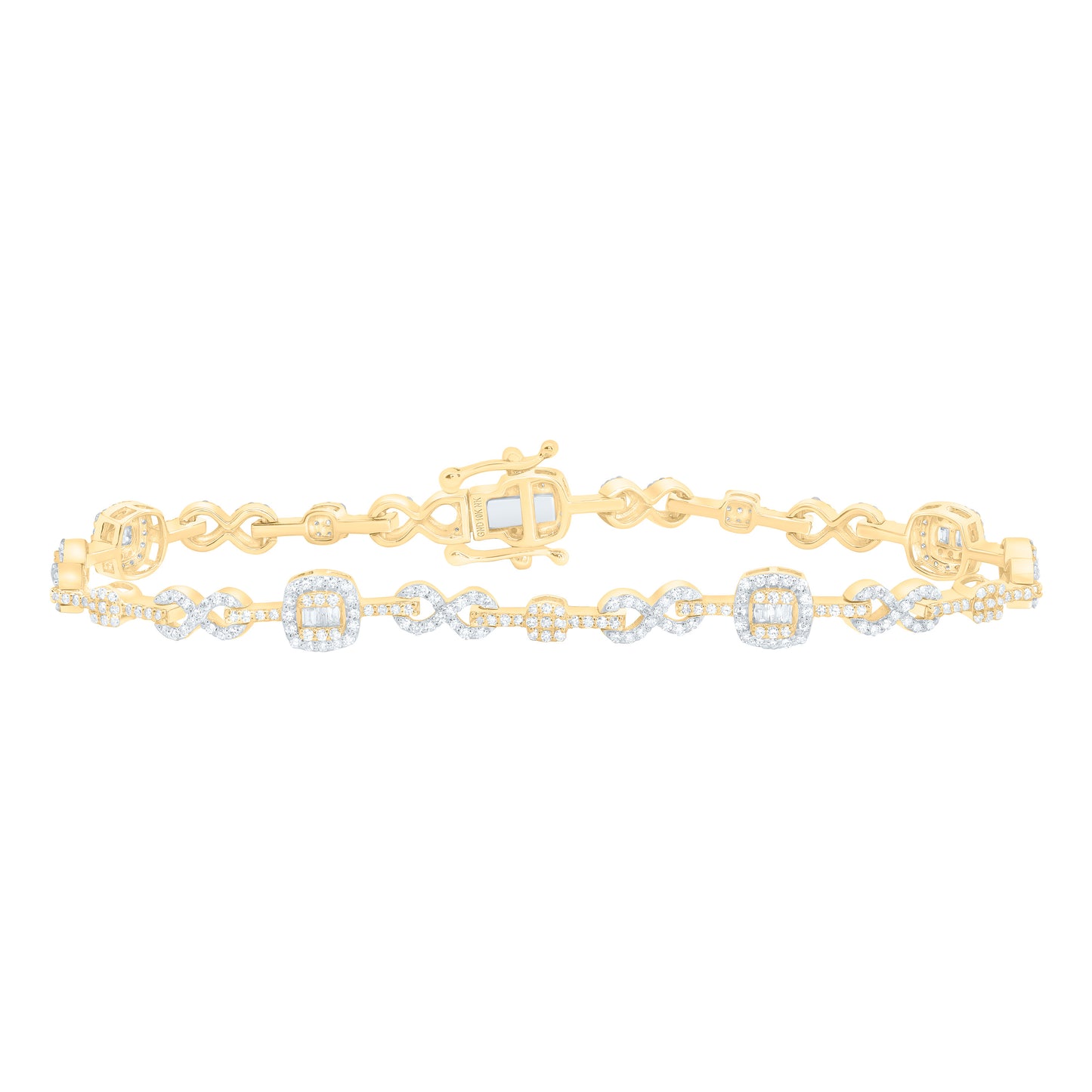 10K Yellow Gold 1 5/8Cttw Natural Diamond Nk Fashion Infinity Cushion Bracelet (7 Inch)