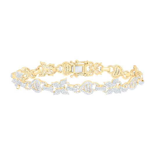 14K Yellow Gold 3 Cttw Natural Diamond Nk Fashion Butterfly Heart Bracelet (7 Inch)