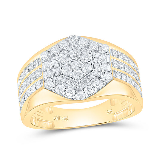10K Yellow Gold 1 1/2Cttw Natural Diamond Nk Hexagon Mens Ring