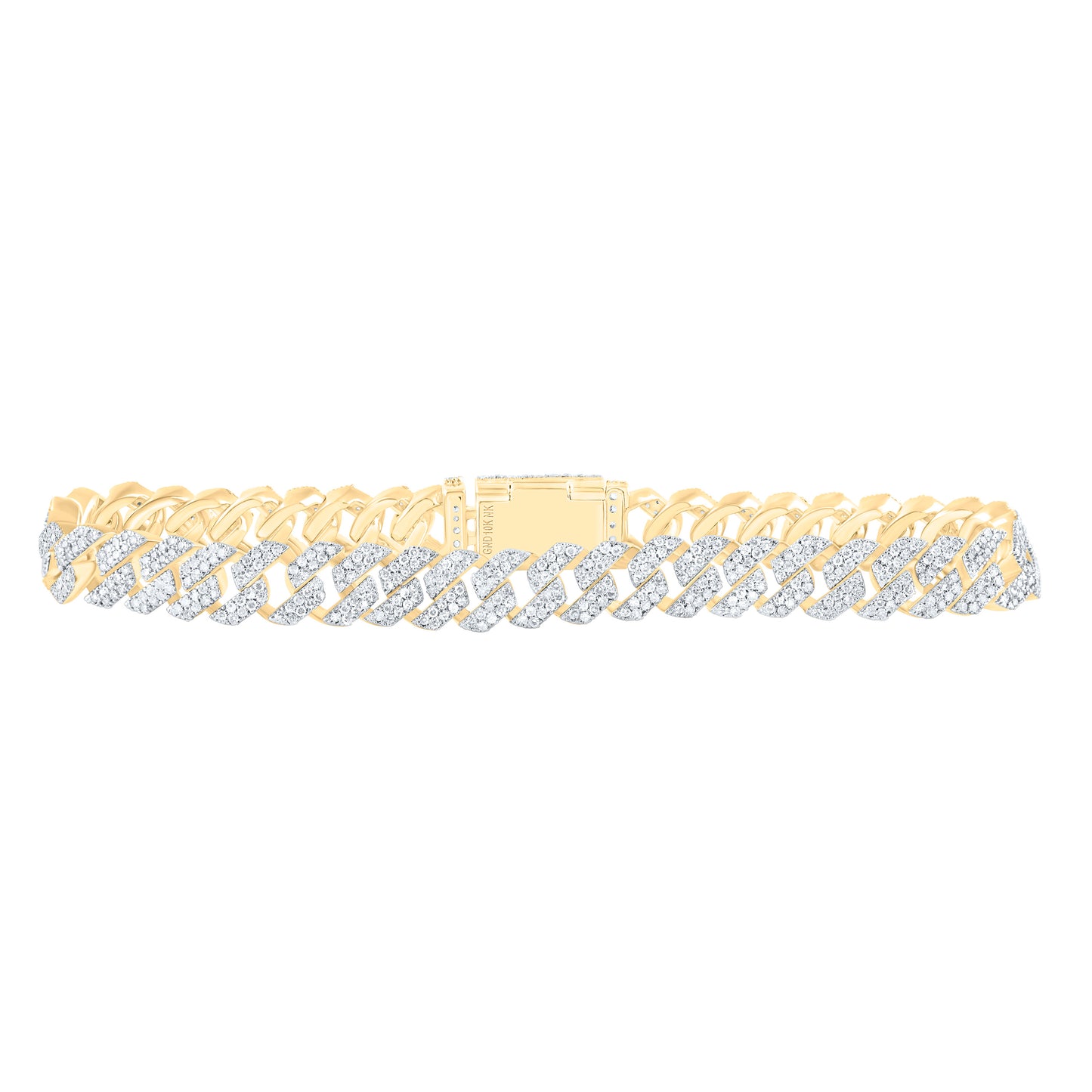 10K Yellow Gold 3 1/4Ctw Natural Diamond Cuban Mens Bracelet (8 Inch)