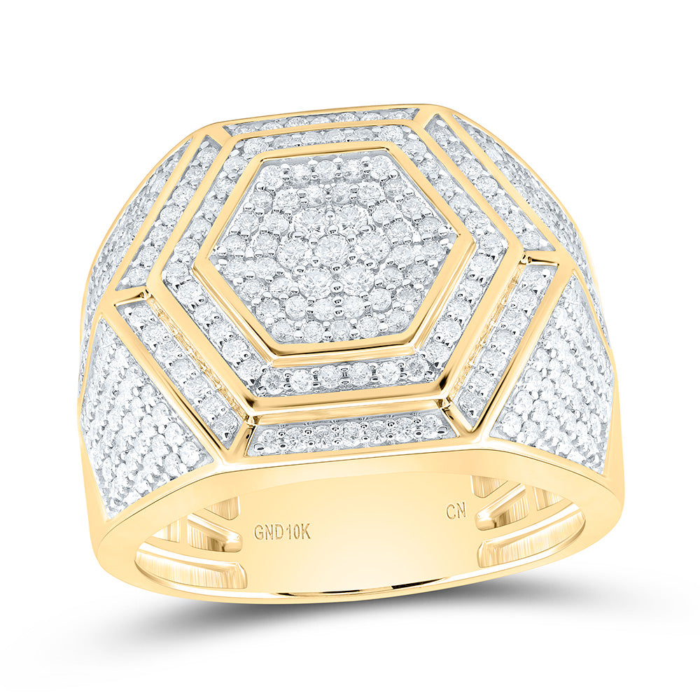 10K Yellow Gold 1 1/2Cttw Natural Diamond Cn Hexagon Mens Ring