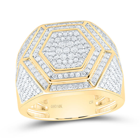 10K Yellow Gold 1 1/2Cttw Natural Diamond Cn Hexagon Mens Ring