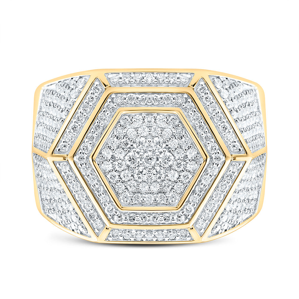 10K Yellow Gold 1 1/2Cttw Natural Diamond Cn Hexagon Mens Ring