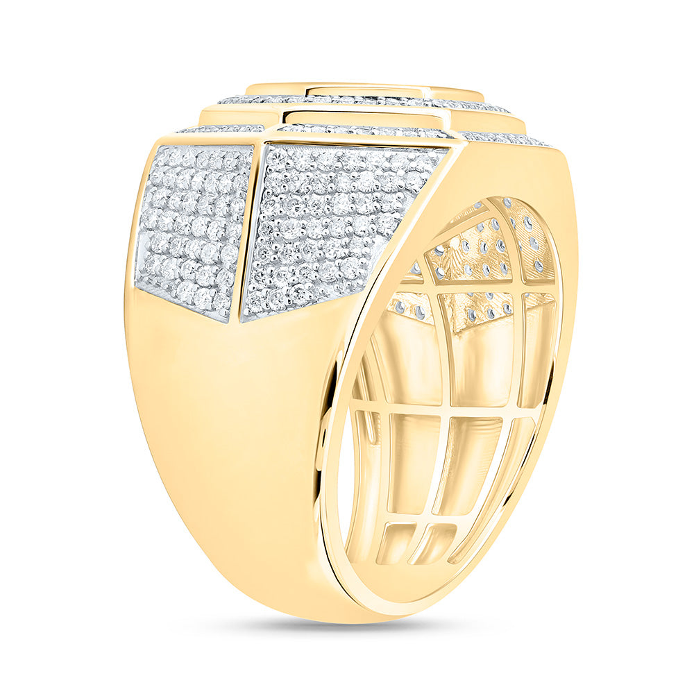 10K Yellow Gold 1 1/2Cttw Natural Diamond Cn Hexagon Mens Ring