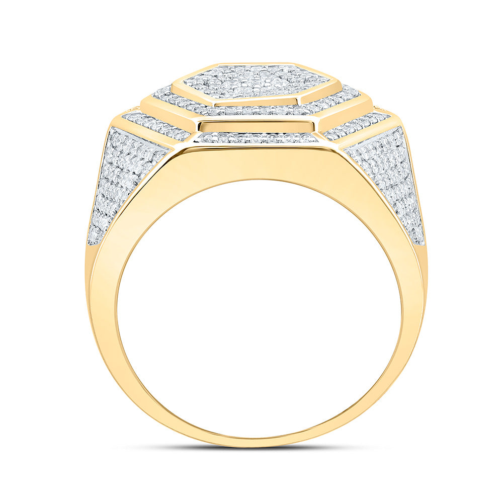 10K Yellow Gold 1 1/2Cttw Natural Diamond Cn Hexagon Mens Ring