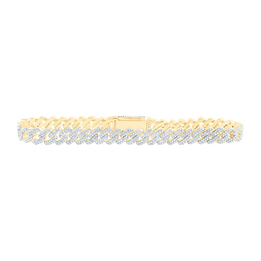 10K Yellow Gold 3 1/3Ctw Natural Diamond Cuban Mens Bracelet (8 Inch)