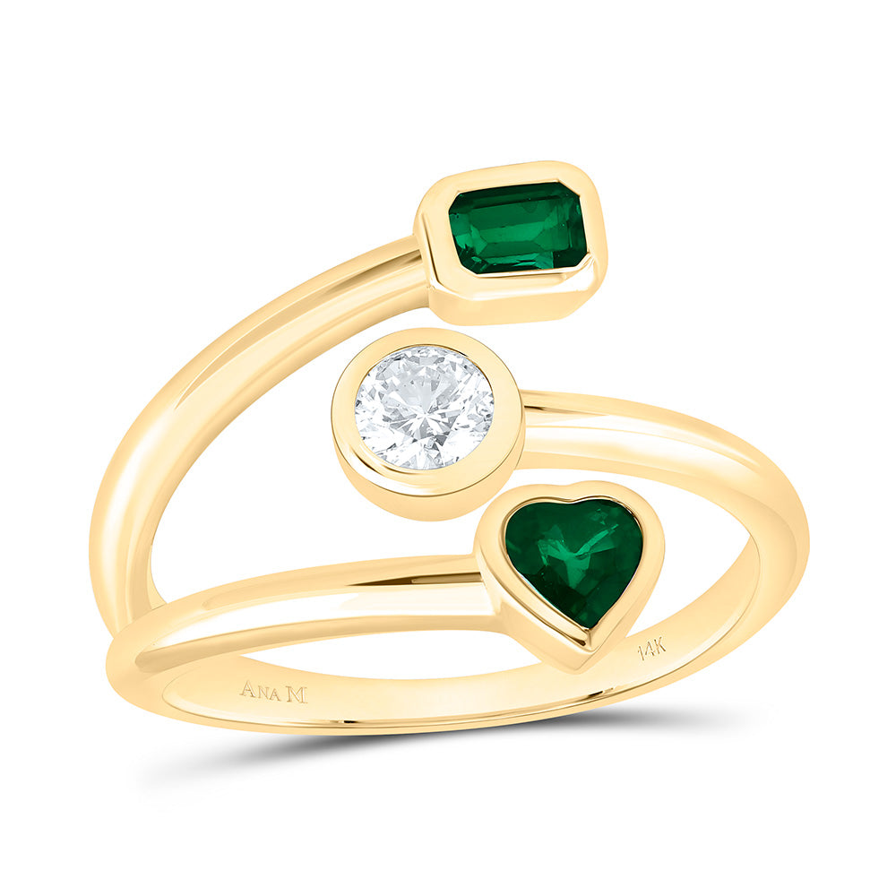 14K Yellow Or White Gold 1/4Ct Center Round Natural Diamond Ana M Heart Shape Emerald shape Natural Gem Ring