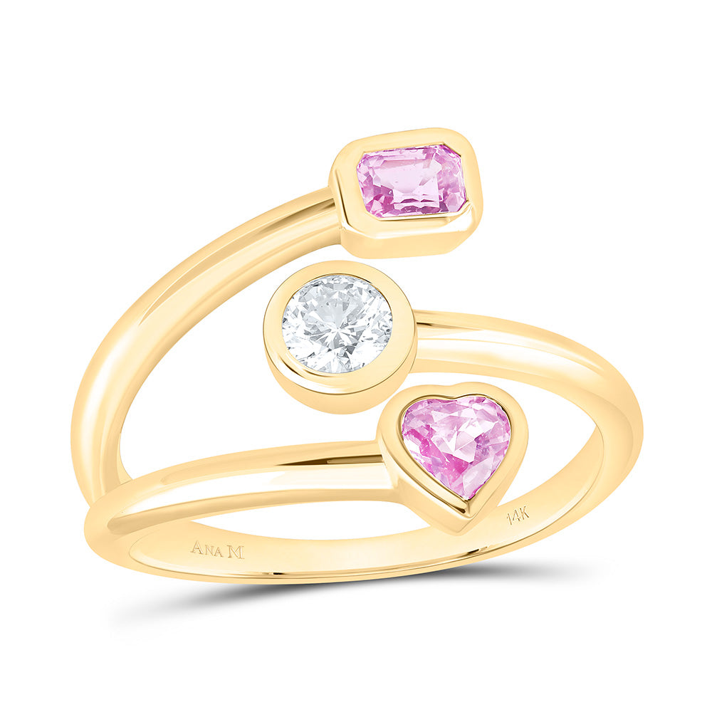 14K Yellow Or White Gold 1/4Ct Center Round Natural Diamond Ana M Heart Shape Emerald shape Natural Gem Ring