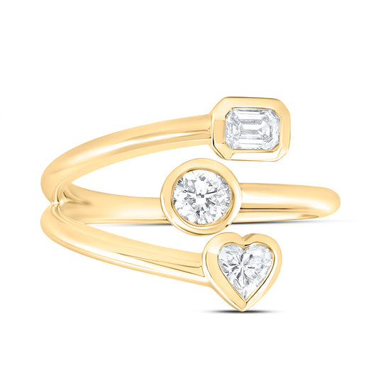 14K Yellow Or White Gold 5/8Cttw Natural Diamond I1 Ij 1/4Ct-Cht, 1/5Ct-Cem, 1/4Ct Center Round Fashion Heart Ring