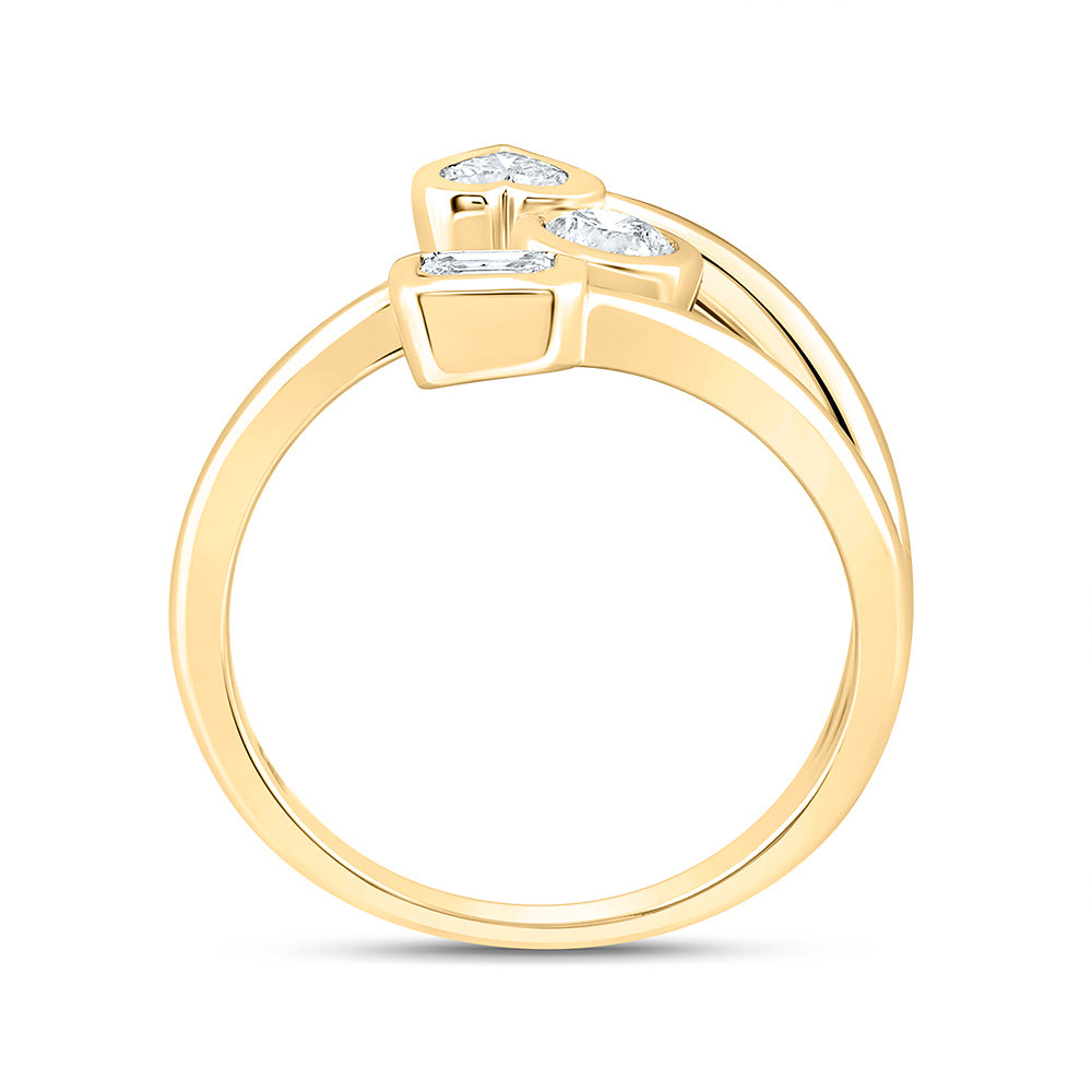 14K Yellow Or White Gold 5/8Cttw Natural Diamond I1 Ij 1/4Ct-Cht, 1/5Ct-Cem, 1/4Ct Center Round Fashion Heart Ring