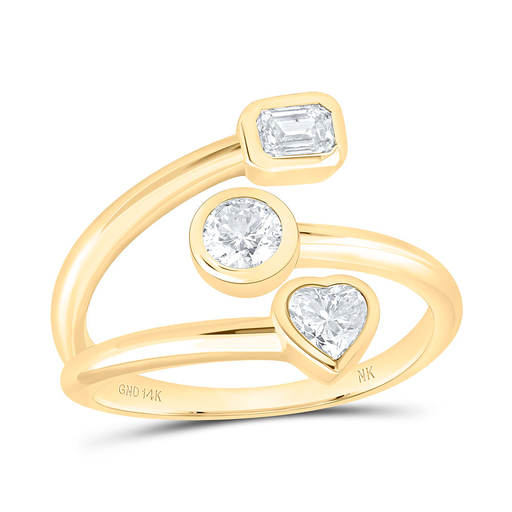 14K Yellow Or White Gold 5/8Cttw Natural Diamond I1 Ij 1/4Ct-Cht, 1/5Ct-Cem, 1/4Ct Center Round Fashion Heart Ring