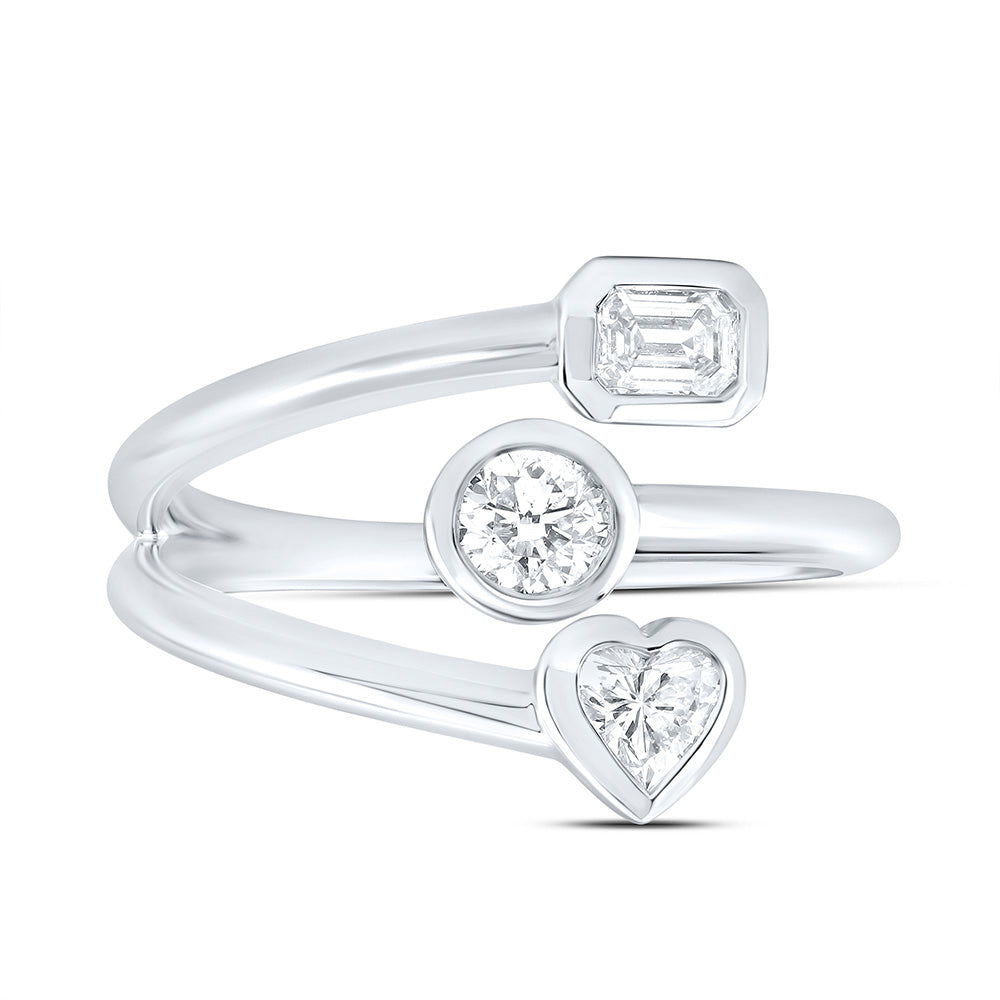 14K Yellow Or White Gold 5/8Cttw Natural Diamond I1 Ij 1/4Ct-Cht, 1/5Ct-Cem, 1/4Ct Center Round Fashion Heart Ring