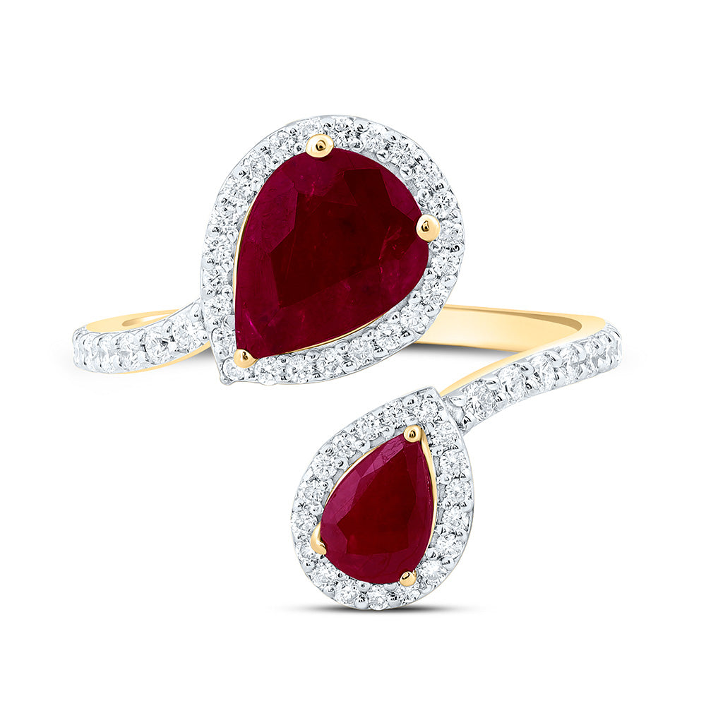 14K Yellow Or White Gold 3/8Cttw Natural Diamond Ana M 6.0X4.0Mm, 8.5X6.5Mm Pear Natural Gem Fashion Ring