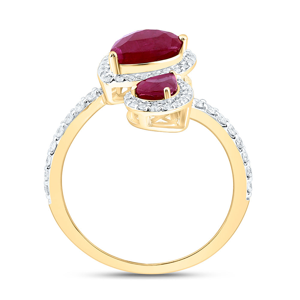 14K Yellow Or White Gold 3/8Cttw Natural Diamond Ana M 6.0X4.0Mm, 8.5X6.5Mm Pear Natural Gem Fashion Ring