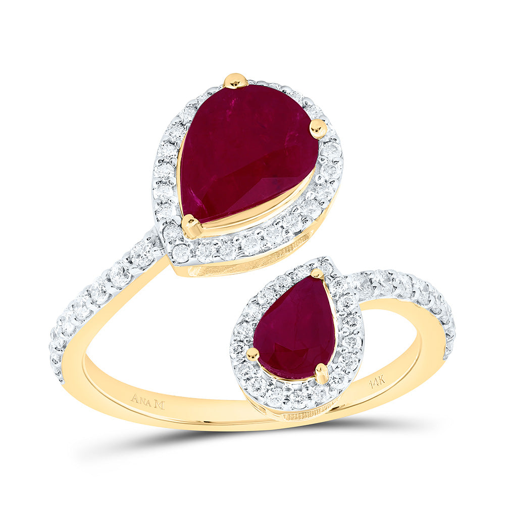 14K Yellow Or White Gold 3/8Cttw Natural Diamond Ana M 6.0X4.0Mm, 8.5X6.5Mm Pear Natural Gem Fashion Ring