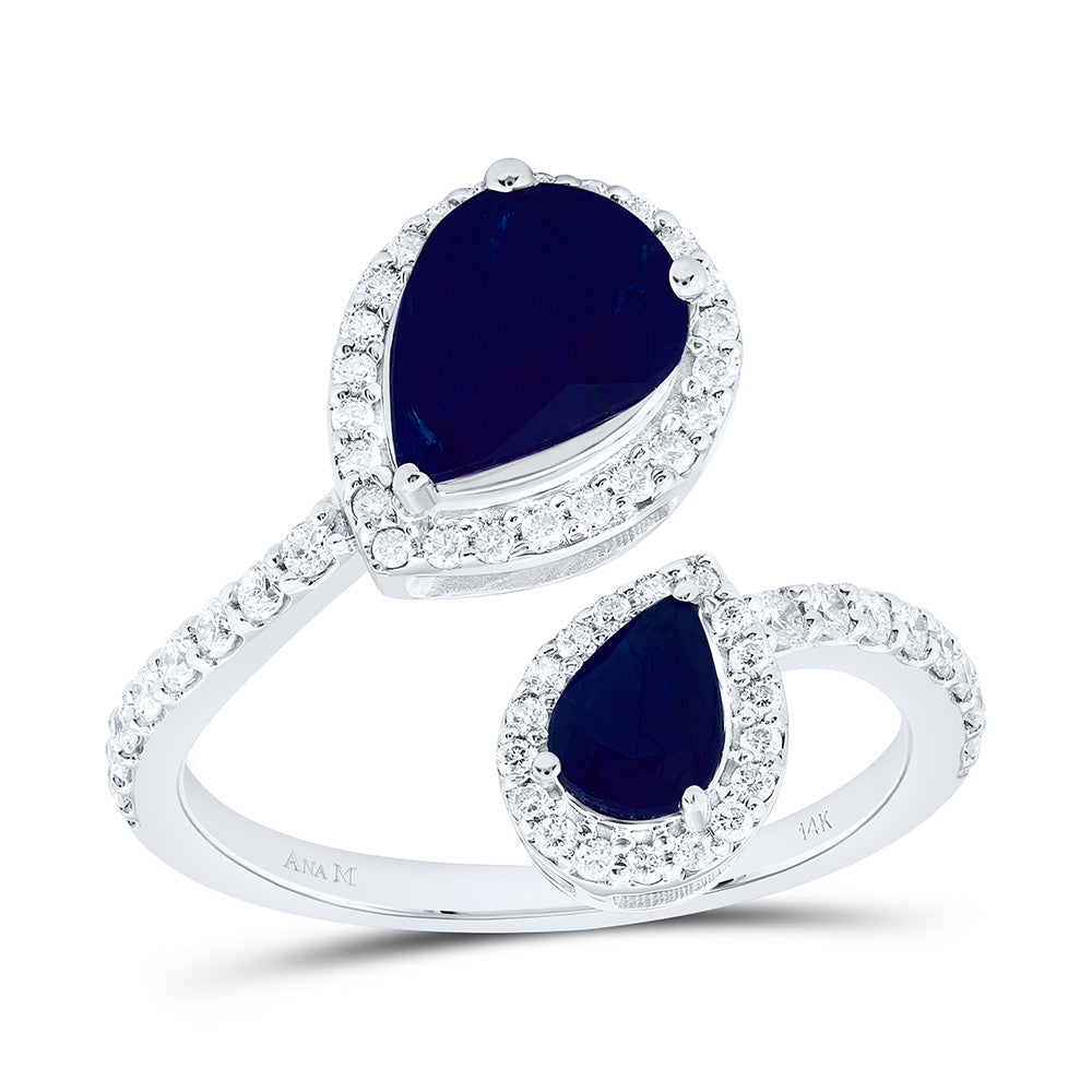 14K Yellow Or White Gold 3/8Cttw Natural Diamond Ana M 6.0X4.0Mm, 8.5X6.5Mm Pear Natural Gem Fashion Ring