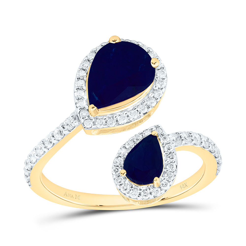 14K Yellow Or White Gold 3/8Cttw Natural Diamond Ana M 6.0X4.0Mm, 8.5X6.5Mm Pear Natural Gem Fashion Ring