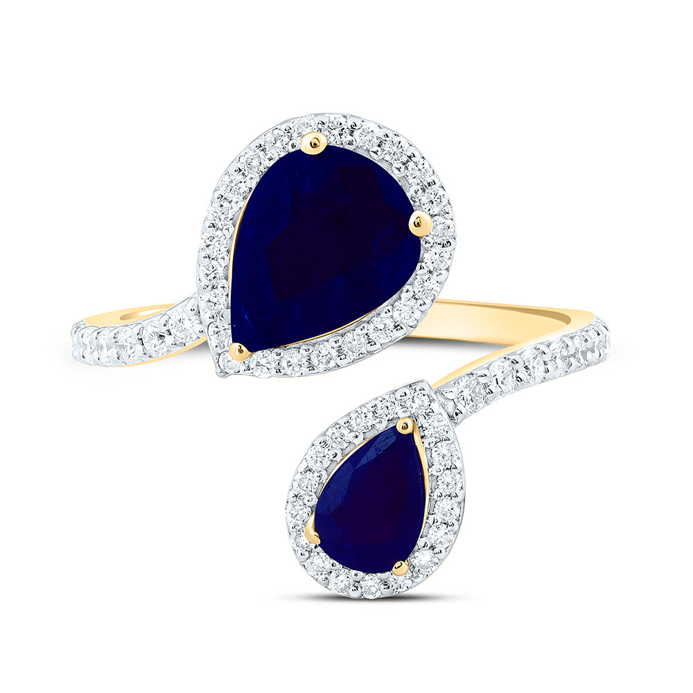 14K Yellow Or White Gold 3/8Cttw Natural Diamond Ana M 6.0X4.0Mm, 8.5X6.5Mm Pear Natural Gem Fashion Ring