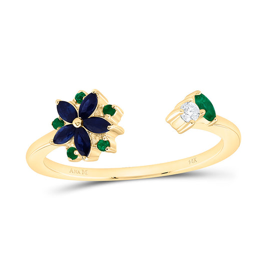 14K Yellow Or White Gold 0.03Cttw Natural Diamond Ana M 1/20Ct Round, 1/8Ct Marquise, 3X1.50Mm Natural Gem Flower Ring