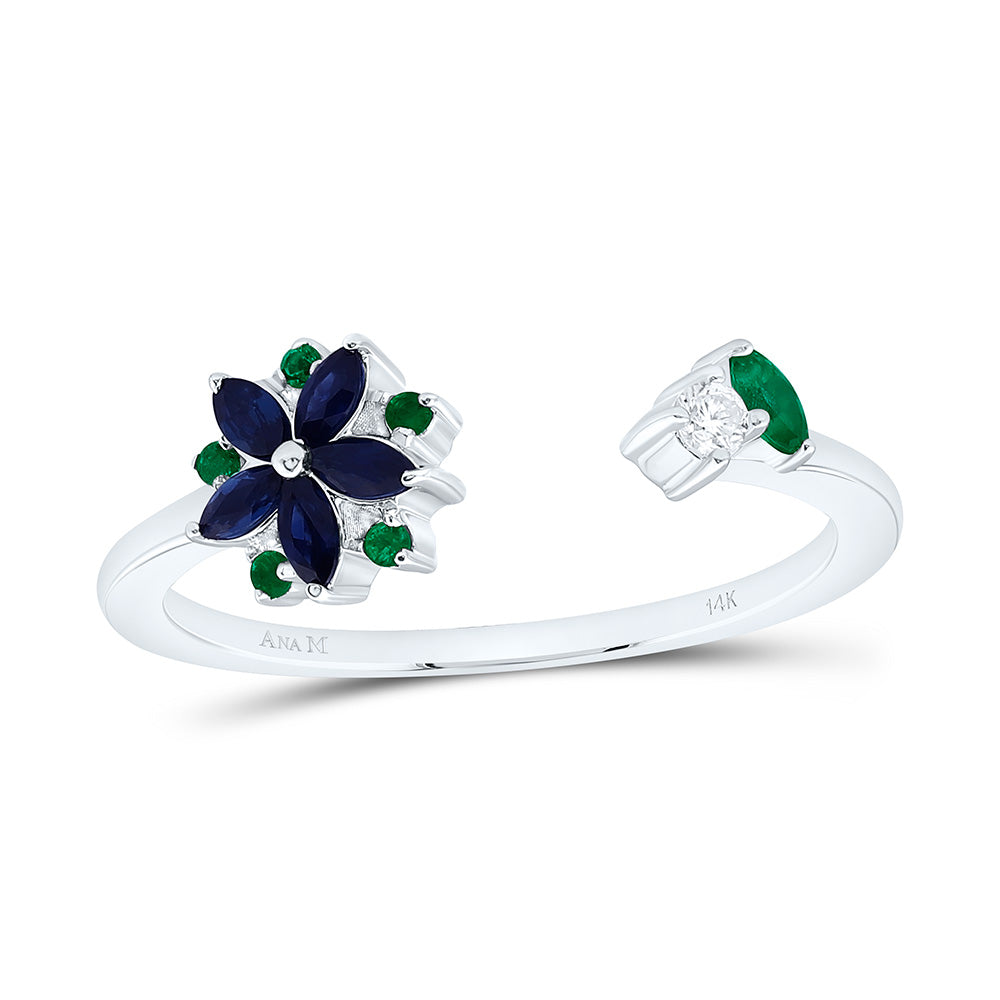 14K Yellow Or White Gold 0.03Cttw Natural Diamond Ana M 1/20Ct Round, 1/8Ct Marquise, 3X1.50Mm Natural Gem Flower Ring