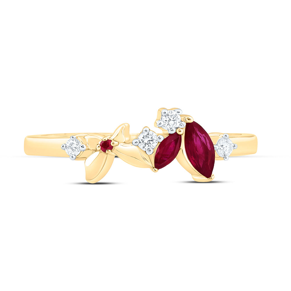 14K Yellow Or White Gold 1/12Cttw Natural Diamond Ana M 1.20Mm Round, 1/5Ct Marquise Natural Gem Butterfly Ring