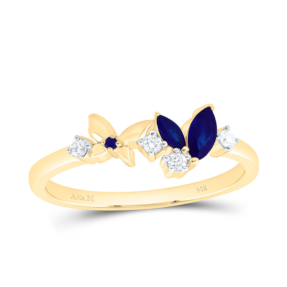 14K Yellow Or White Gold 1/12Cttw Natural Diamond Ana M 1.20Mm Round, 1/5Ct Marquise Natural Gem Butterfly Ring