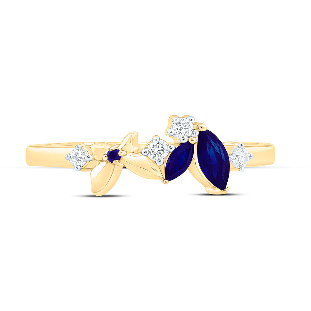 14K Yellow Or White Gold 1/12Cttw Natural Diamond Ana M 1.20Mm Round, 1/5Ct Marquise Natural Gem Butterfly Ring