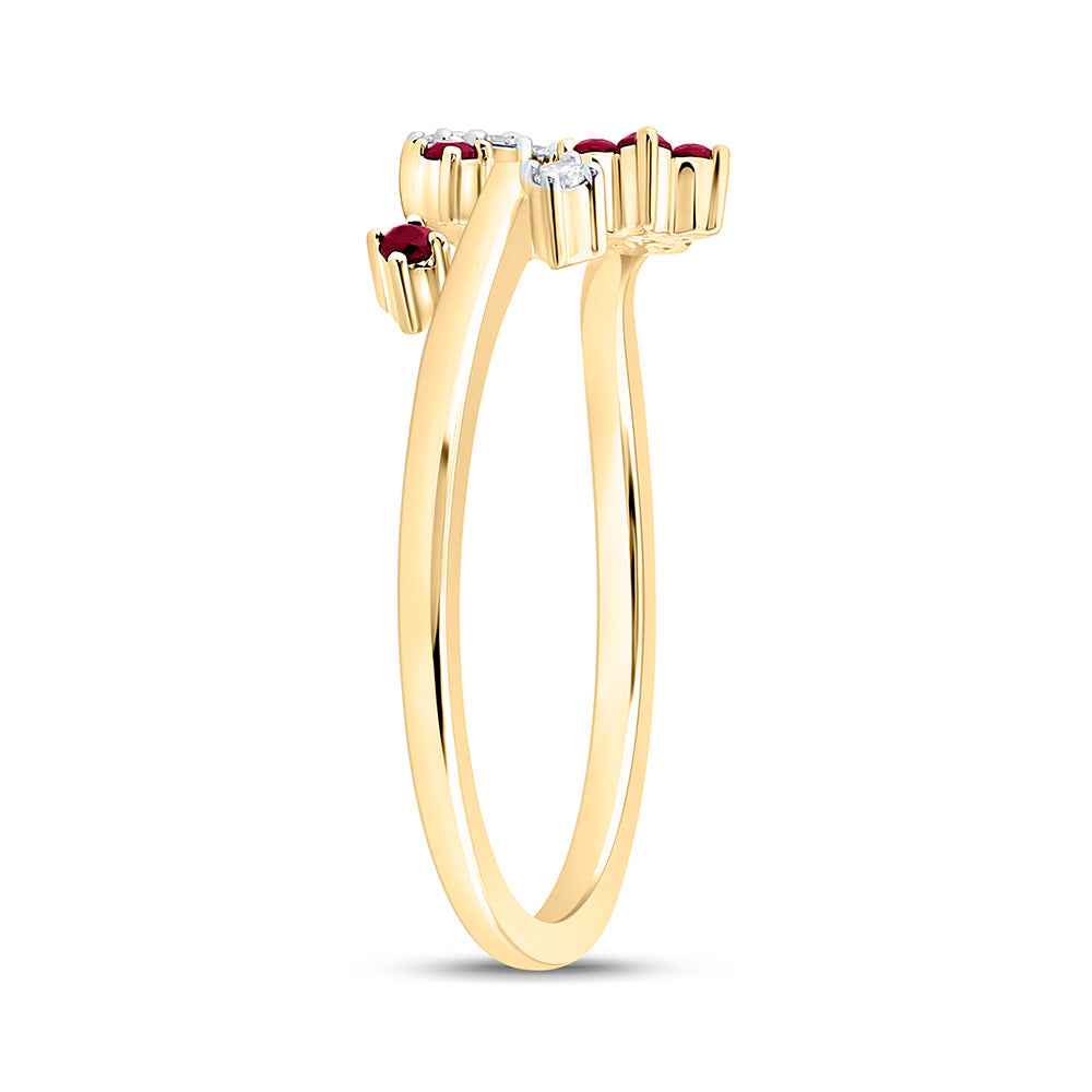 14K Yellow Or White Gold 1/10Cttw Natural Diamond Ana M 1/8Ct Round Ruby, Natural Gem Flower Ring
