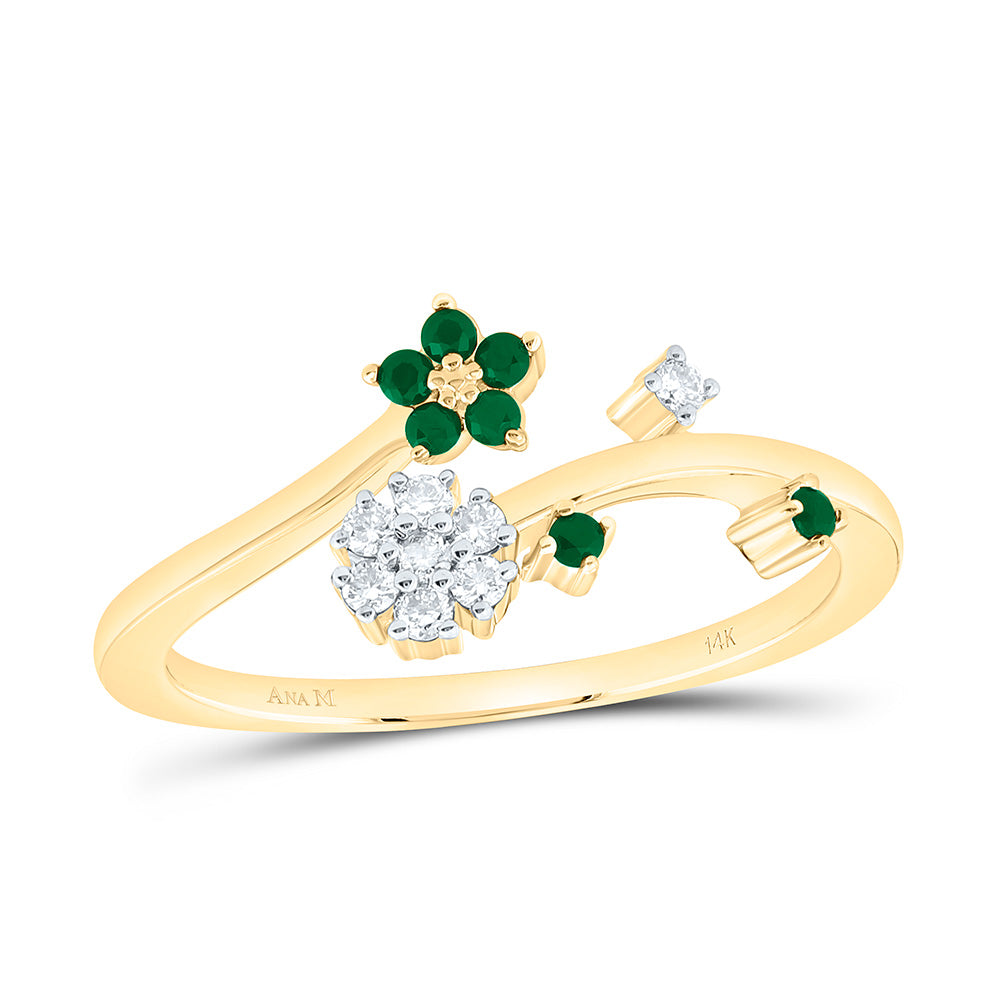 14K Yellow Or White Gold 1/10Cttw Natural Diamond Ana M 1/8Ct Round Ruby, Natural Gem Flower Ring