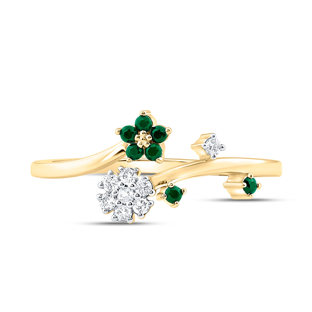 14K Yellow Or White Gold 1/10Cttw Natural Diamond Ana M 1/8Ct Round Ruby, Natural Gem Flower Ring