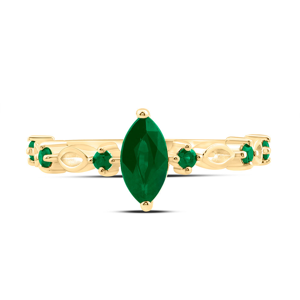 14K Yellow Gold 1/8 Cttw Round Emerald, 8X4Mm Marquise Emerald, Natural Gem Bridal Anniversary Wedding Engagement Band Ring