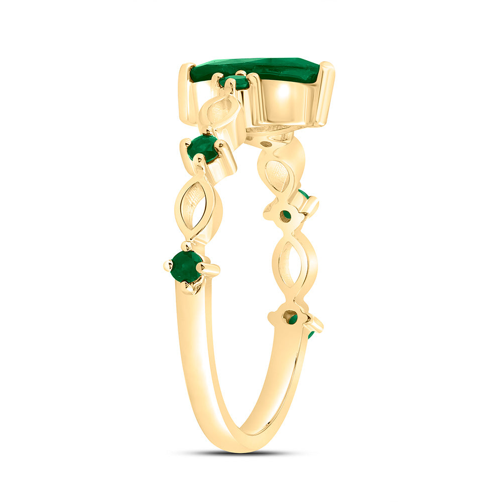 14K Yellow Gold 1/8 Cttw Round Emerald, 8X4Mm Marquise Emerald, Natural Gem Bridal Anniversary Wedding Engagement Band Ring
