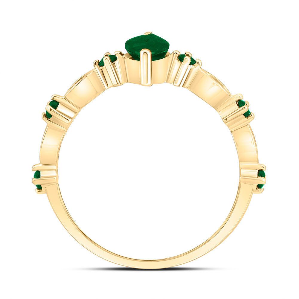 14K Yellow Gold 1/8 Cttw Round Emerald, 8X4Mm Marquise Emerald, Natural Gem Bridal Anniversary Wedding Engagement Band Ring