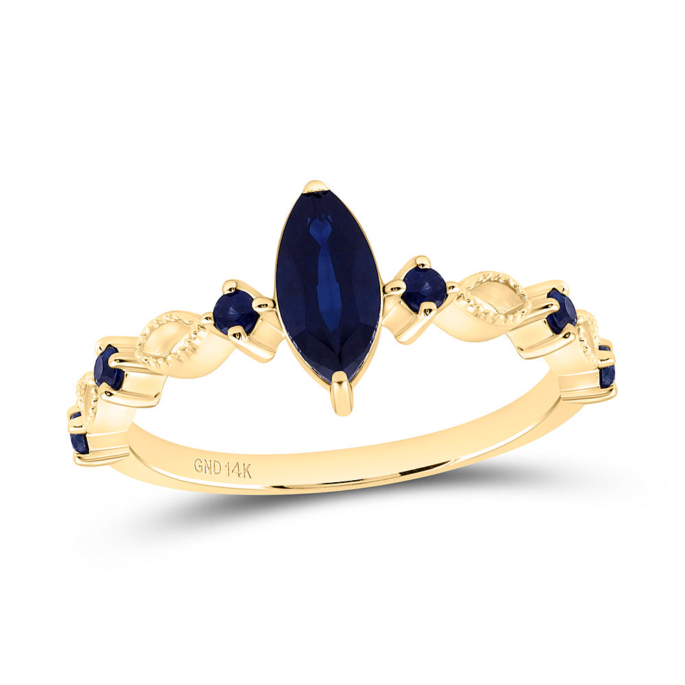 14K Yellow Or White Gold 1/5Ct Round, 8X4Mm Natural Gem Marquise Ring