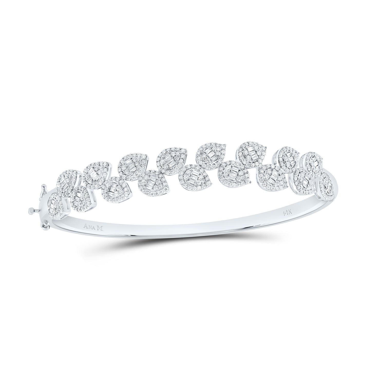 14K White Gold 1 3/4Cttw Natural Diamond Ana M Fashion Leaf Bangle (65X55Mm)