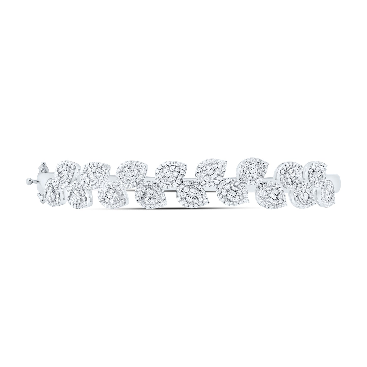 14K White Gold 1 3/4Cttw Natural Diamond Ana M Fashion Leaf Bangle (65X55Mm)