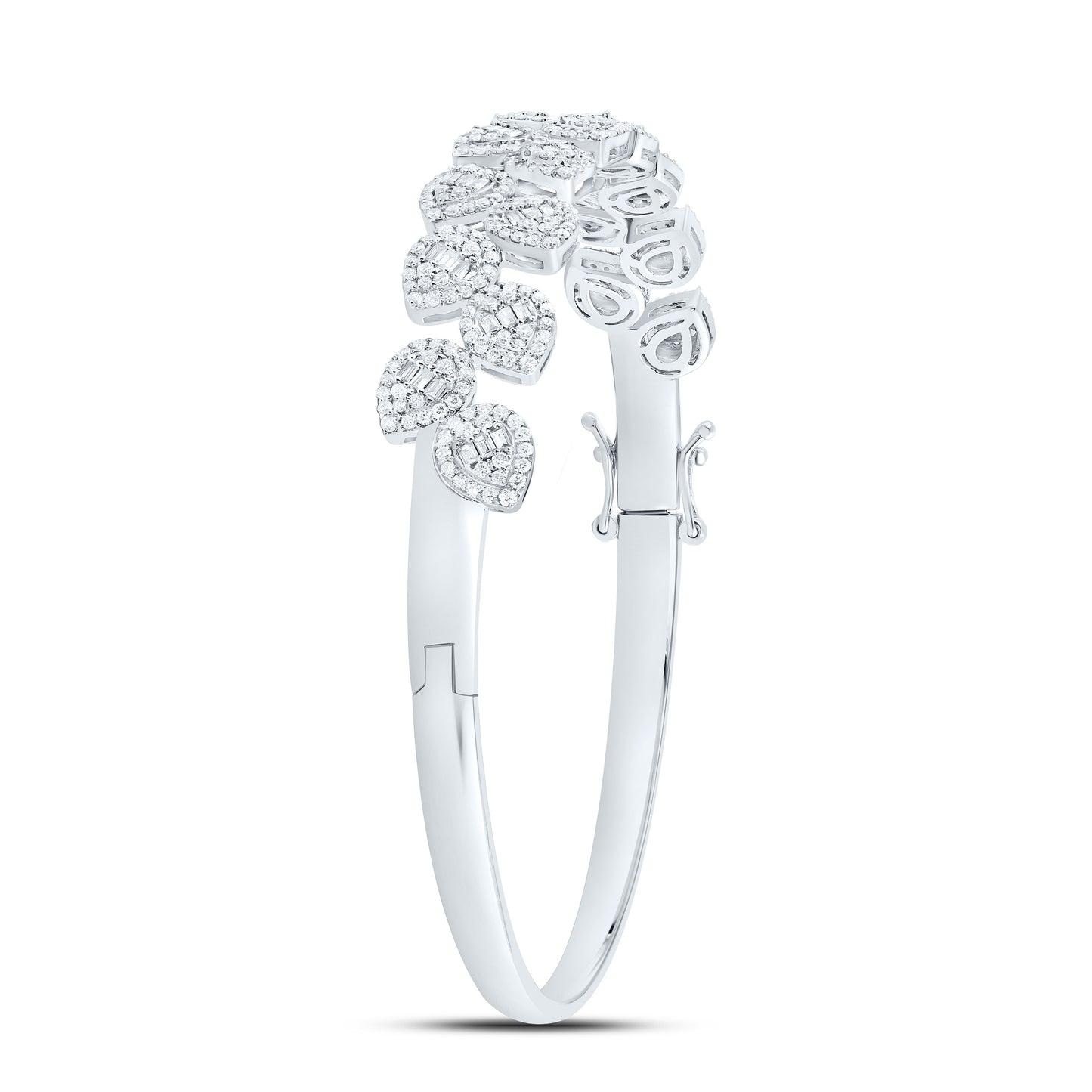 14K White Gold 1 3/4Cttw Natural Diamond Ana M Fashion Leaf Bangle (65X55Mm)