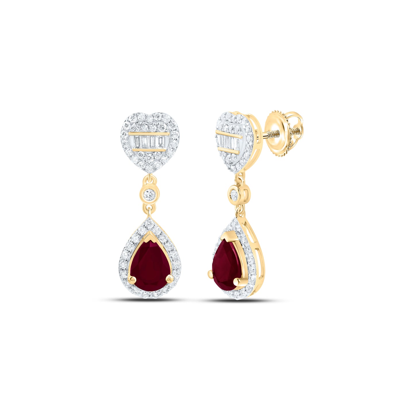 14K Yellow Or White Gold 5/8Cttw Natural Diamond Ana M 7X5Mm Natural Gem Heart Pear Dangling Earring