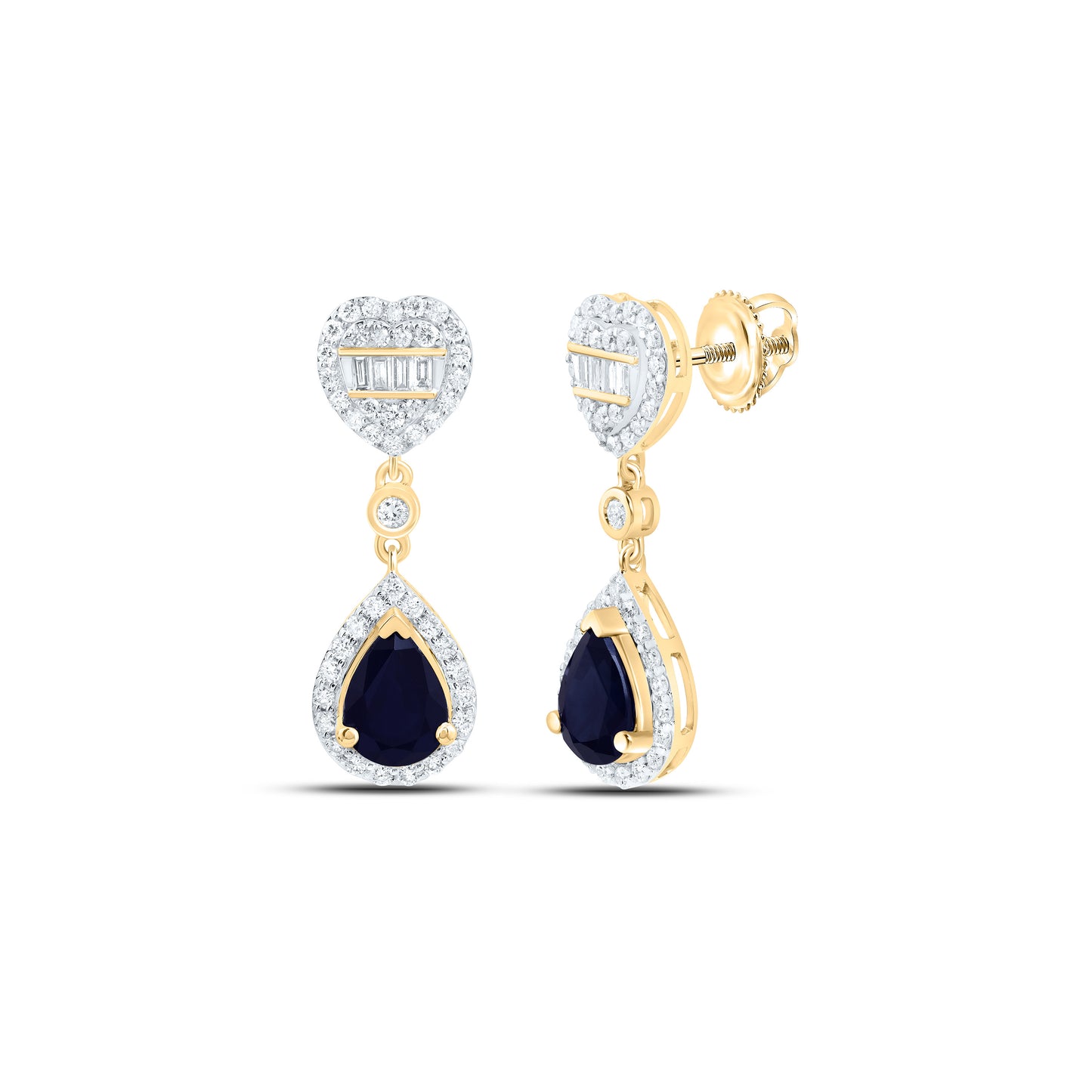 14K Yellow Or White Gold 5/8Cttw Natural Diamond Ana M 7X5Mm Natural Gem Heart Pear Dangling Earring