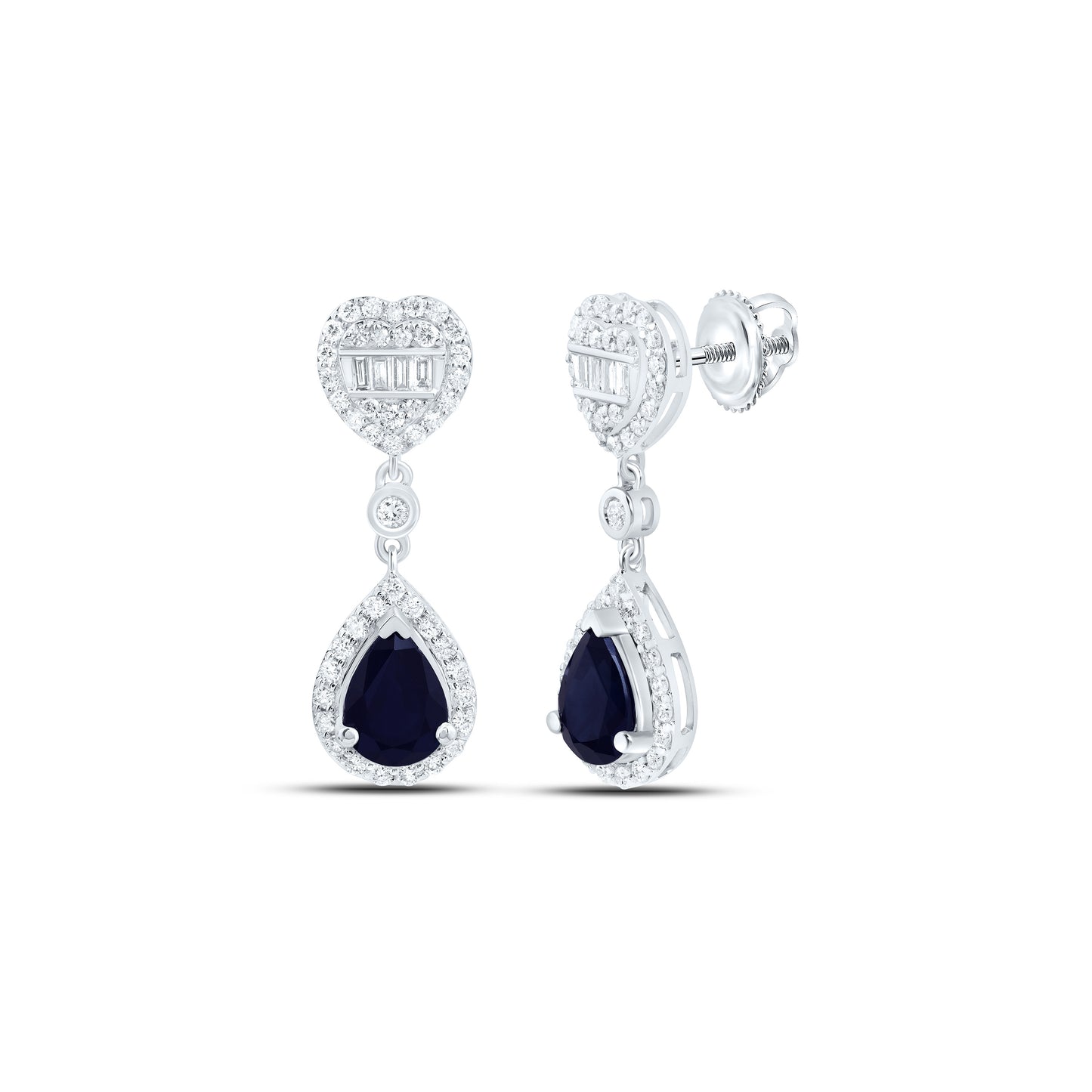 14K Yellow Or White Gold 5/8Cttw Natural Diamond Ana M 7X5Mm Natural Gem Heart Pear Dangling Earring