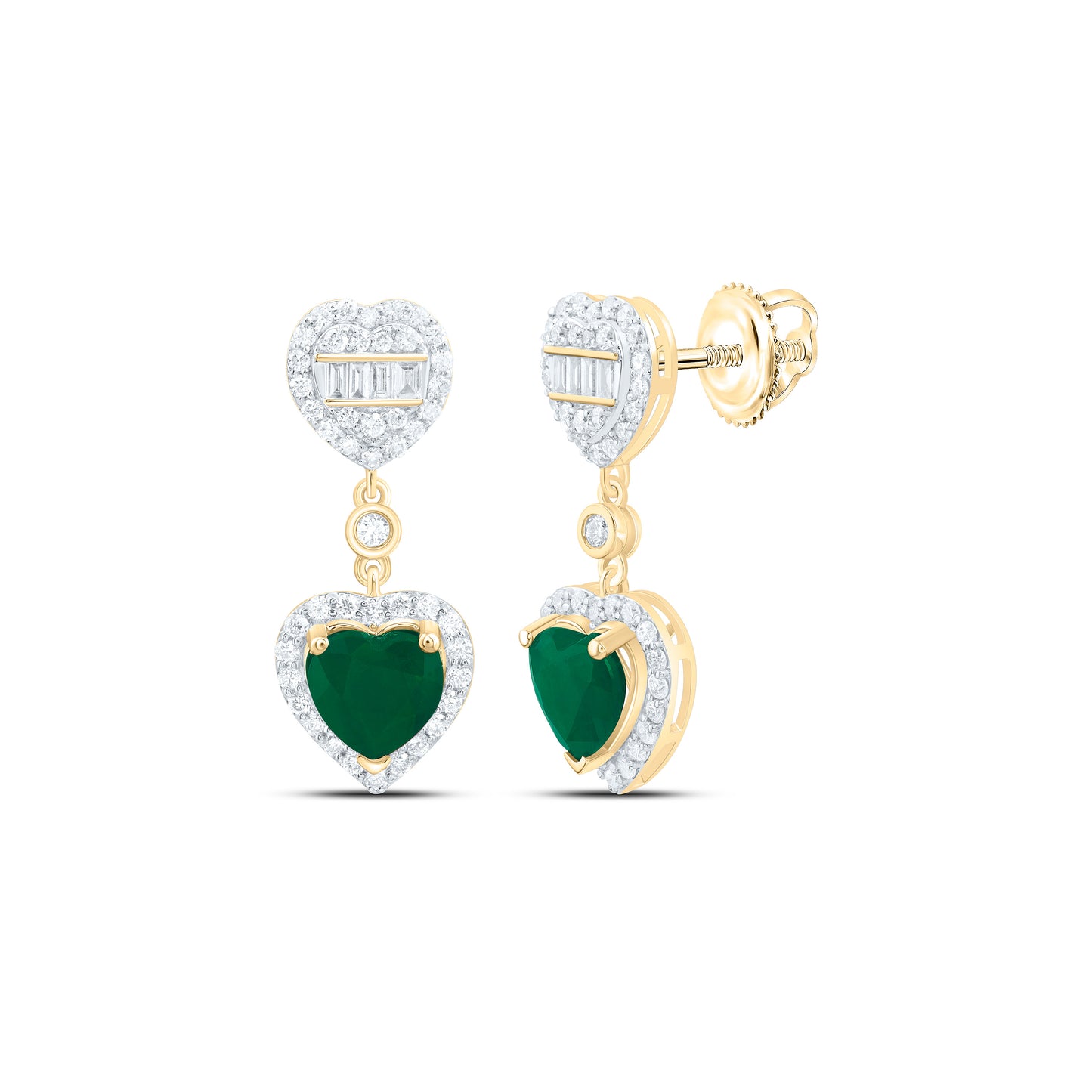 14K Yellow Or White Gold 5/8Cttw Natural Diamond Ana M 6Mm Natural Gem Heart Dangling Earring