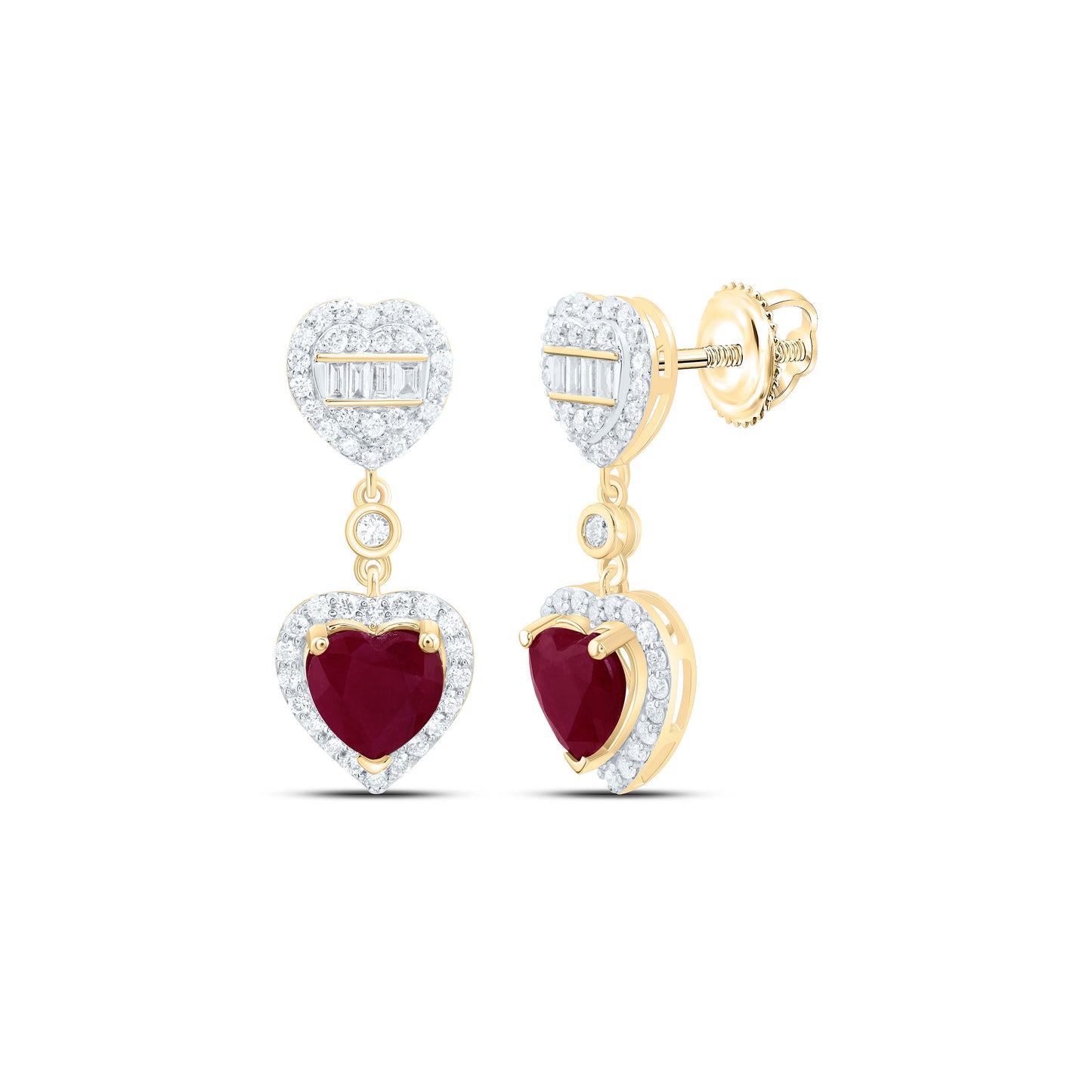 14K Yellow Or White Gold 5/8Cttw Natural Diamond Ana M 6Mm Natural Gem Heart Dangling Earring