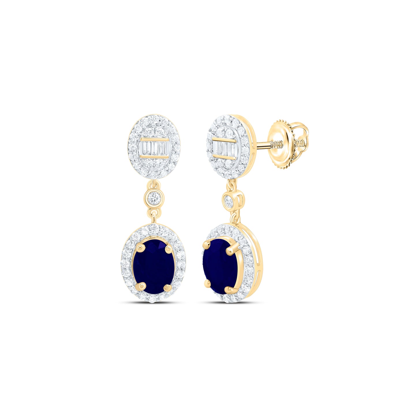 14K Yellow Or White Gold 1/2Cttw Natural Diamond Ana M 7X5Mm Natural Gem Oval Dangling Earring