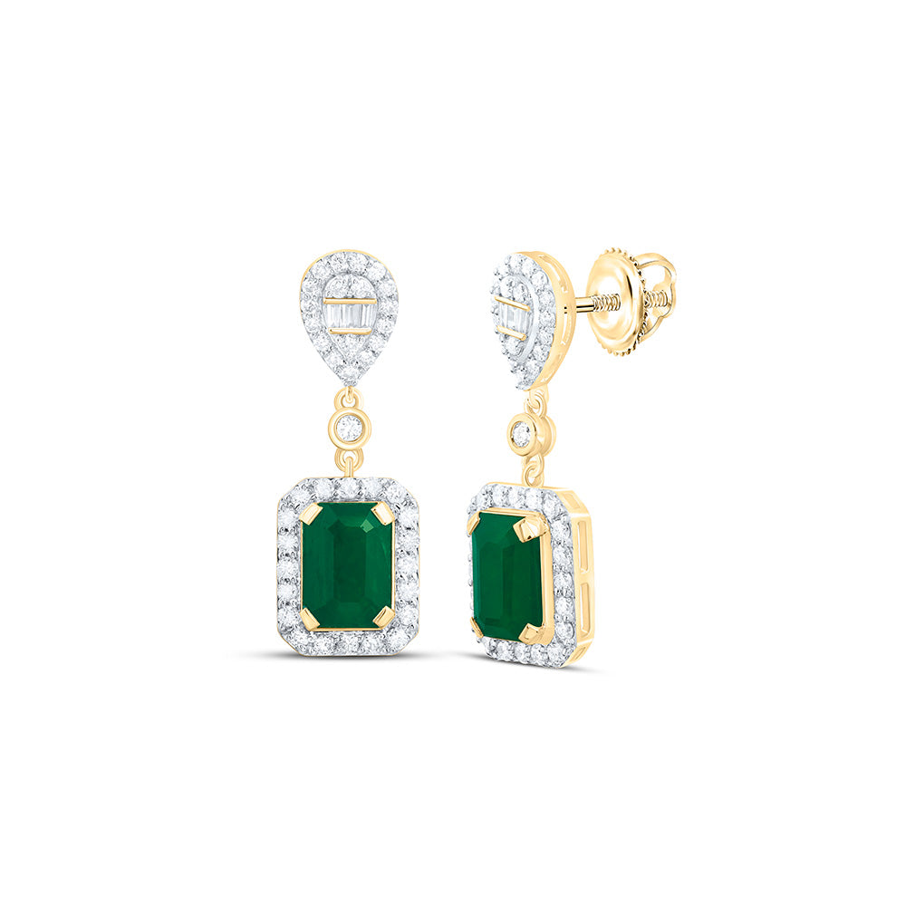 14K Yellow Or White Gold 1/2Cttw Natural Diamond Ana M 7X5Mm Natural Gem Emerald Pear Dangling Earring