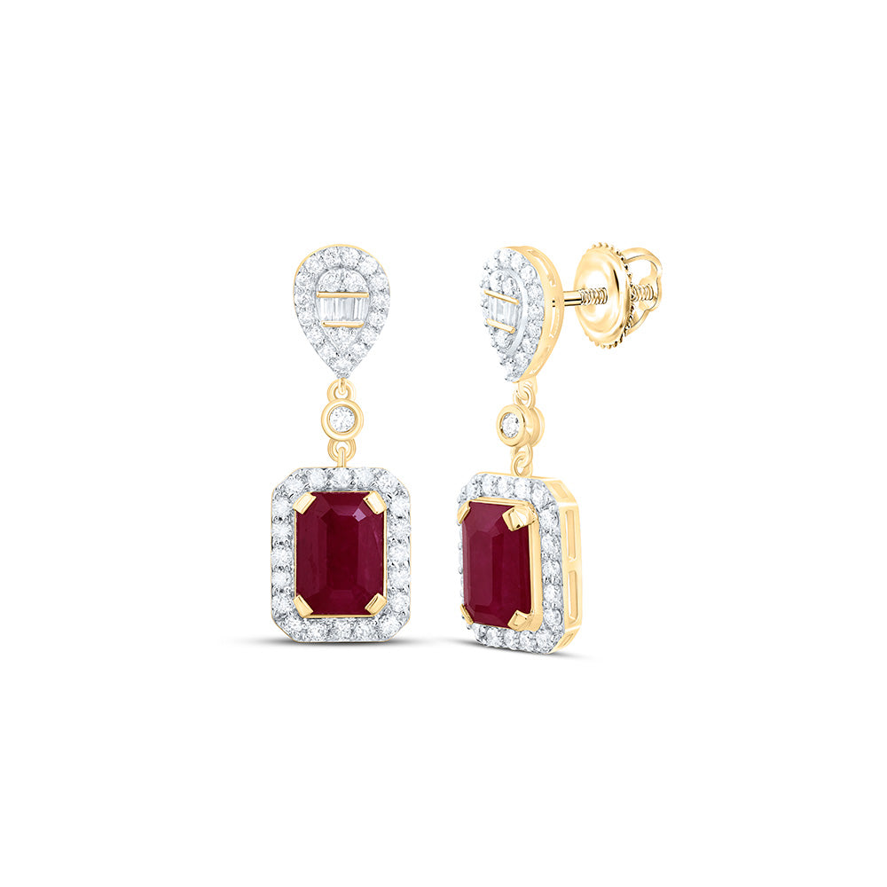14K Yellow Or White Gold 1/2Cttw Natural Diamond Ana M 7X5Mm Natural Gem Emerald Pear Dangling Earring