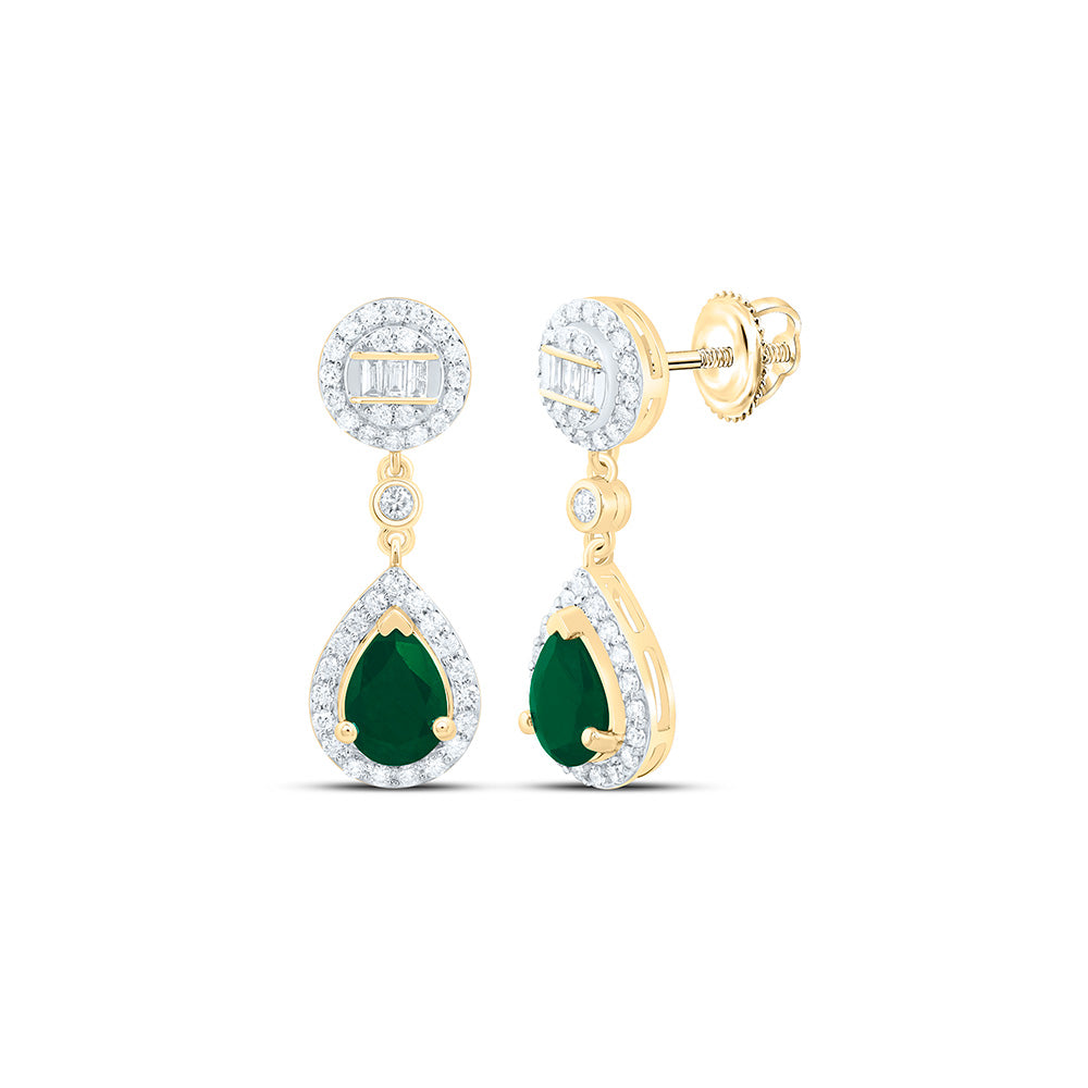14K Yellow Or White Gold 1/2Cttw Natural Diamond Ana M 7X5Mm Natural Gem Pear Round Dangling Earring