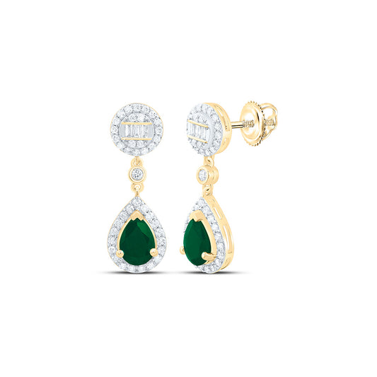 14K Yellow Or White Gold 1/2Cttw Natural Diamond Ana M 7X5Mm Natural Gem Pear Round Dangling Earring