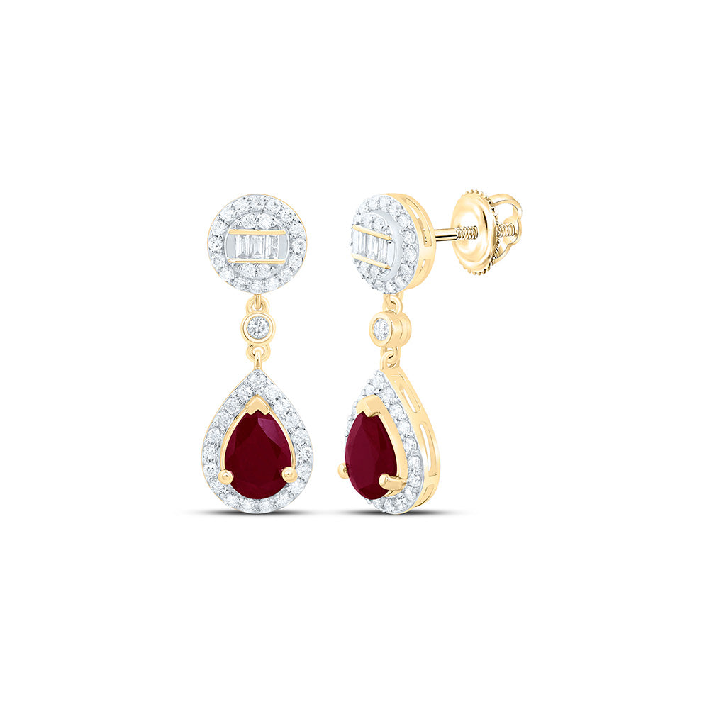 14K Yellow Or White Gold 1/2Cttw Natural Diamond Ana M 7X5Mm Natural Gem Pear Round Dangling Earring