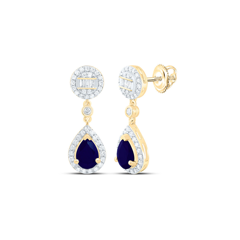 14K Yellow Or White Gold 1/2Cttw Natural Diamond Ana M 7X5Mm Natural Gem Pear Round Dangling Earring
