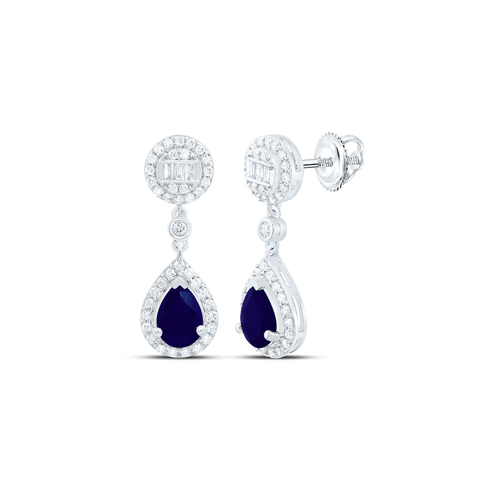 14K Yellow Or White Gold 1/2Cttw Natural Diamond Ana M 7X5Mm Natural Gem Pear Round Dangling Earring